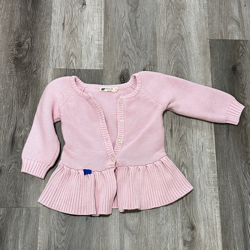 Charming Pink Kids Cardigan with‎ Ruffle Hem